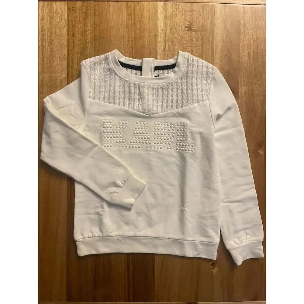 Karl Lagerfeld Girls White Sweatshirt Size 10 Lace Yoke Long Sleeve